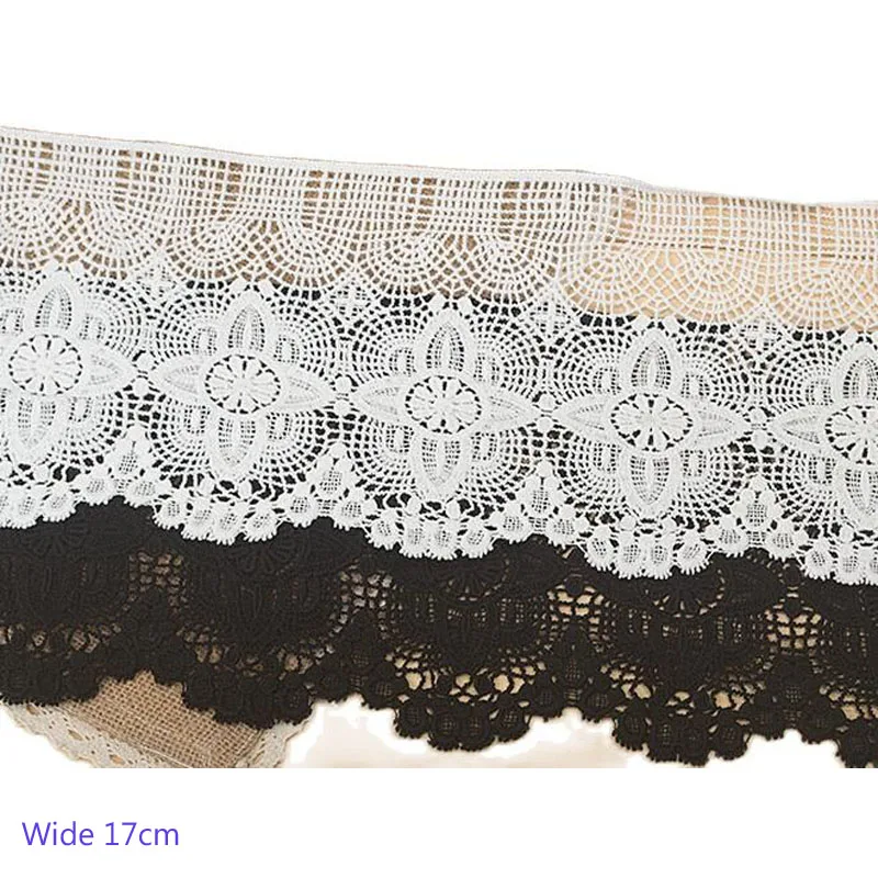 

17CM Wide HOT White cotton Embroidery Lace Fabric trim ribbon DIY Sewing collar applique net Craft tassel guipure tulle supply