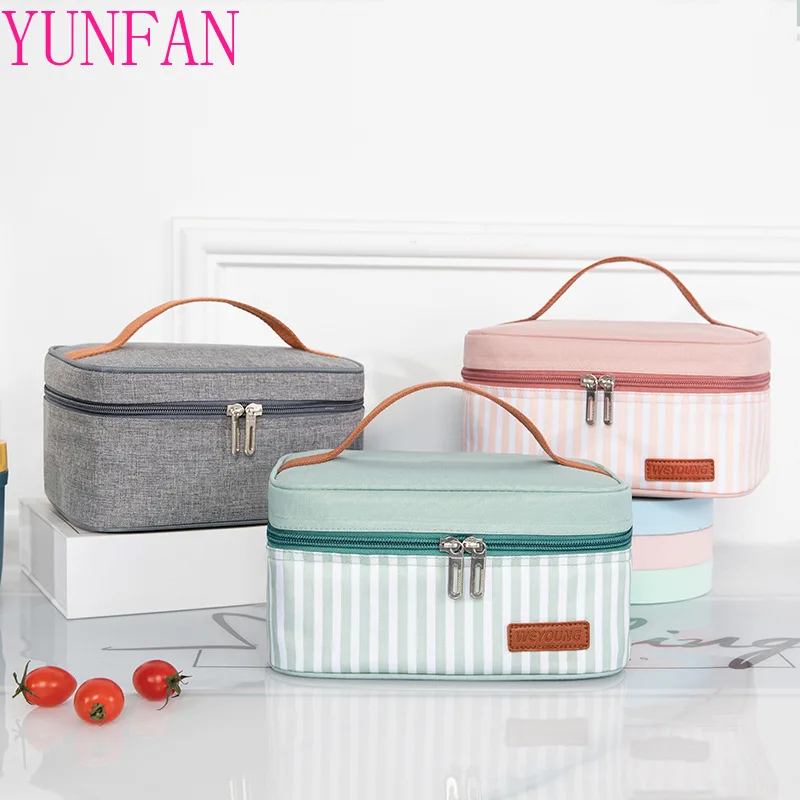 

Новый Портативный полосатая сумка для обеда с толстыми Алюминий пленка для студентов с Коробки для обедов сумка изоляции Многофункциональ...