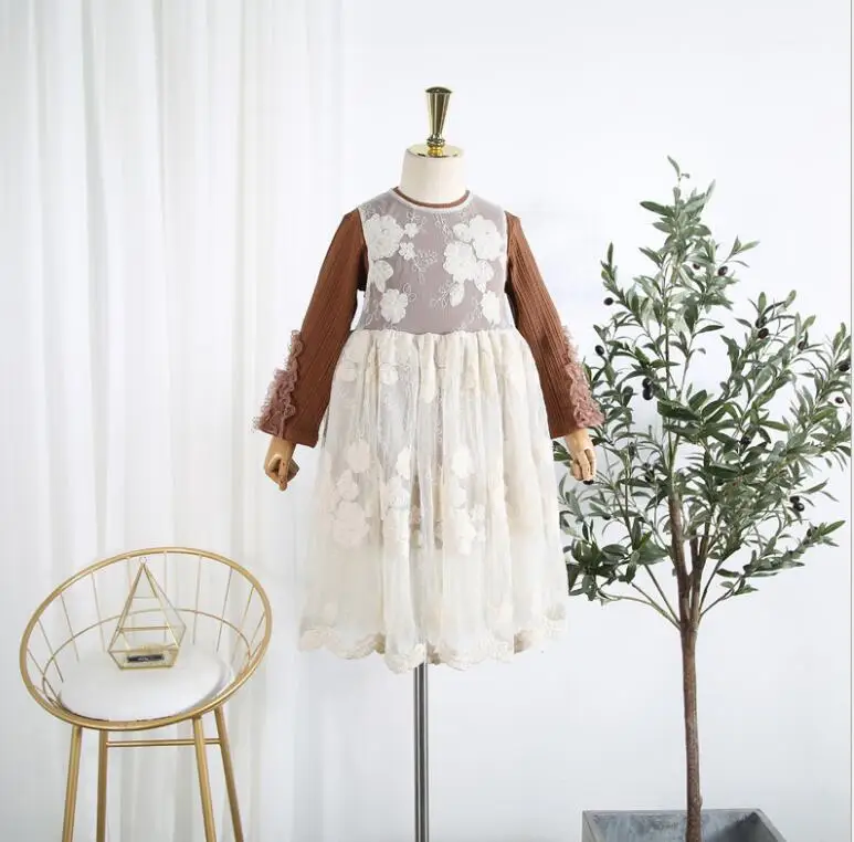 2019 Baby Girls Fall Boutique Dress Sets Lace Embroidery Vest + Long Sleeve 5 sets/lot Wholesale Free Shipping | Детская одежда и