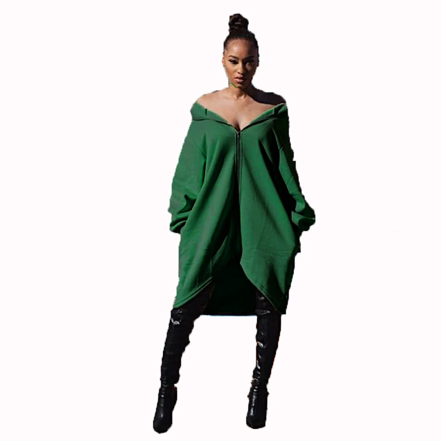 Женское длинное пальто на молнии с капюшоном и длинным рукавом |