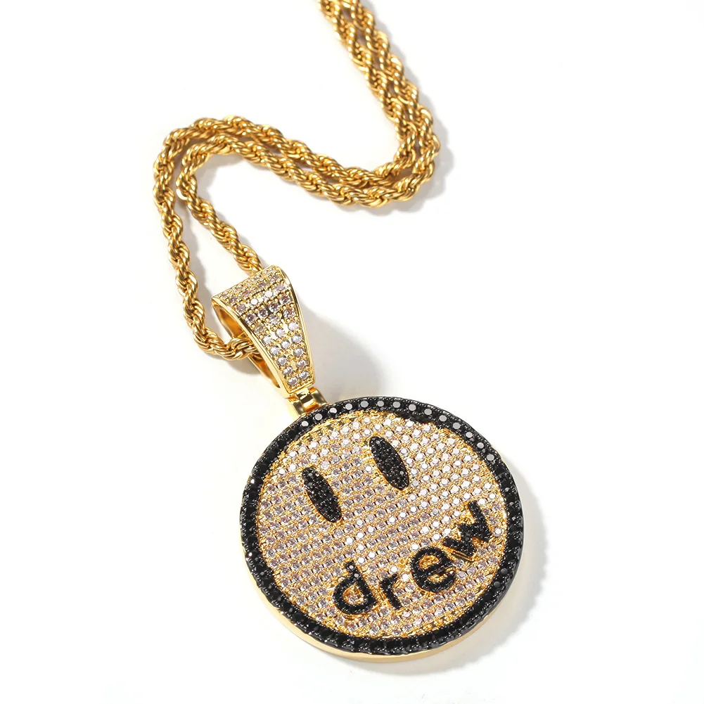 

New Hip Hop Jewelry Drew Smiling Face Pendant Necklace For Men Women Micro Pave Colorful Zircon Lovers Necklace Hip Hop Pendant