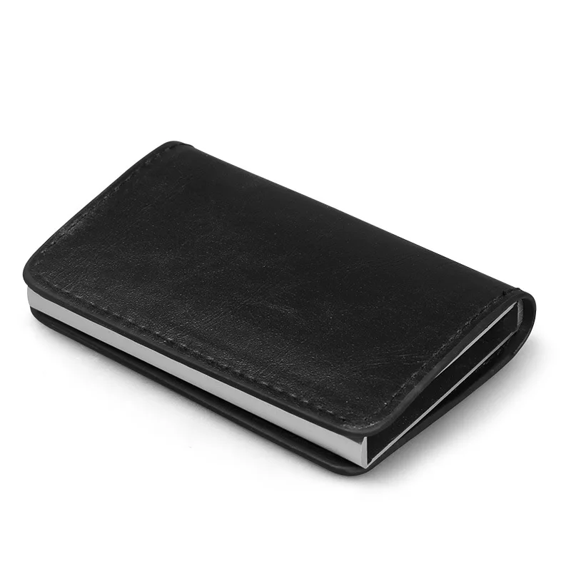 Male Metal Card Holder RFID Aluminium Alloy Credit Card Holder PU Leather Wallet Antitheft Men Automatic Pop Up RFID Wallet