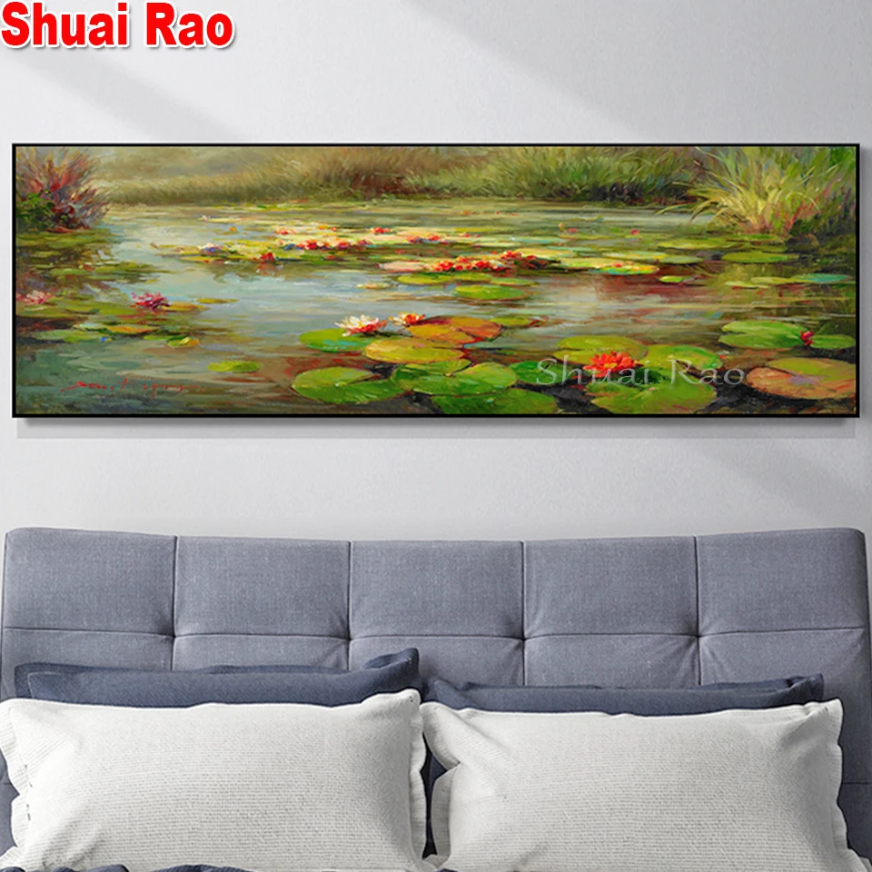 

Large 3D Famous Water Lotus Diamond painting Full Square round Diamond Mosaic lily,landscape diamond embroidery ,decor home