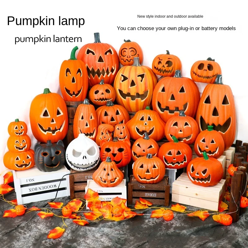 Pumpkin lantern decorations Shop window display Outdoor scene layout hollow luminous pumpkin halloween decoration for home | Дом и сад