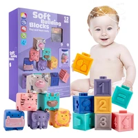 12pcs baby diy toy soft building blocks 3d touch hand balls baby massage rubber teether squeeze bath toys early educational toys
