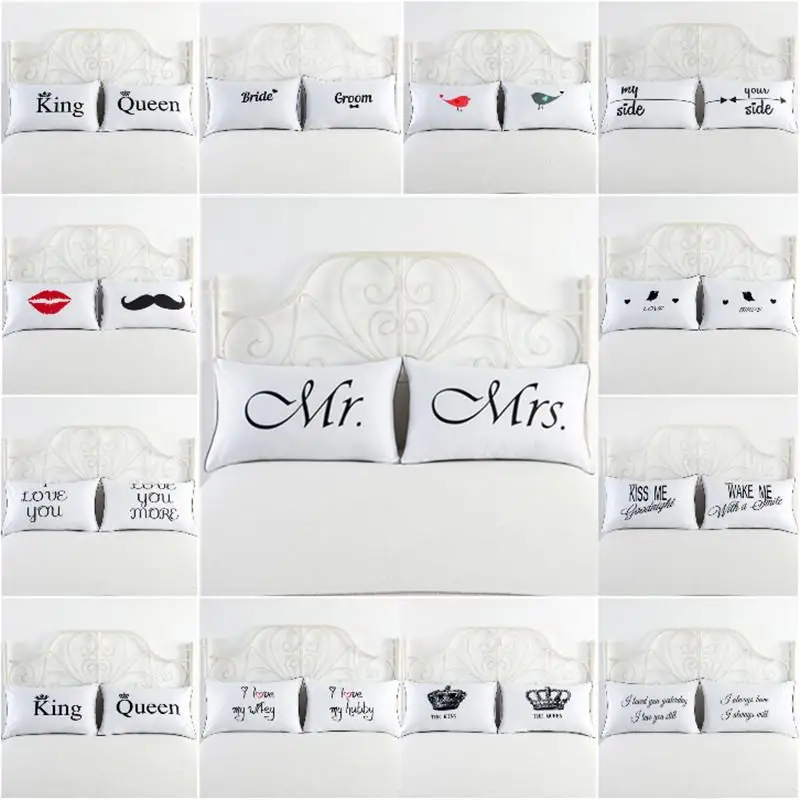 

42 White Couples Pillowcase Crown Printed Anniversary Wedding Valentine Gift Pillow Cover For Lovers Sold By Pair 48x74cm