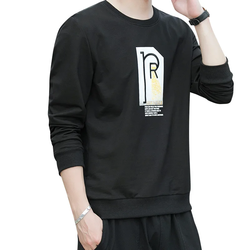 

2021 New Long-Sleeved T-shirt Men's Fashion Ins Autumn Wear Trendy Sweater Loose round Neck Pullover Top