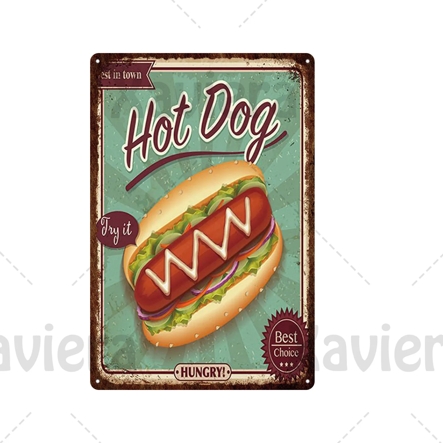 Retro Plaque Food Hot Dog Sandwich Macaroon Burger Pizza Metal Tin Sign Iron Sheet Creative Decor Painting Cafe Restaurant Home | Дом и сад