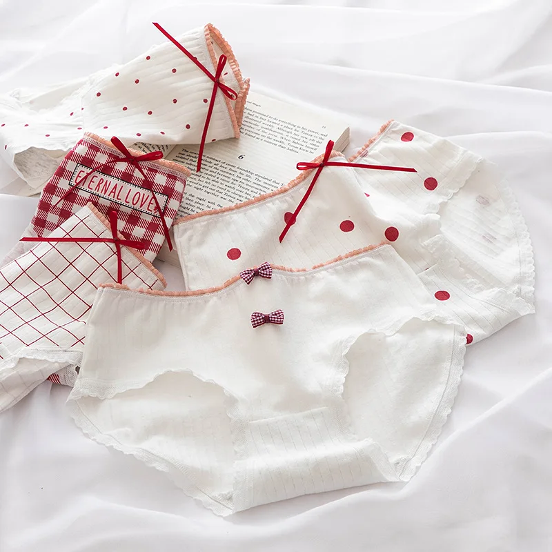 Трусики женские хлопковые в клетку модные пикантные кружевные трусики горошек