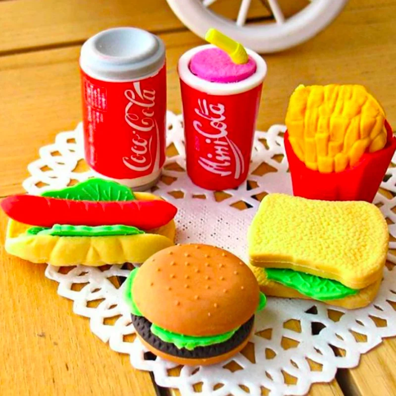 6 шт./компл. милые милый ластик гамбургер Еда картофеля фри для хот догов офиса