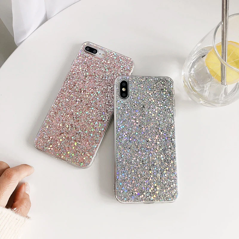 Силиконовые Bling Блестящий со стразами и пайетками мягкие чехлы для samsung Galaxy S10 S9 S8