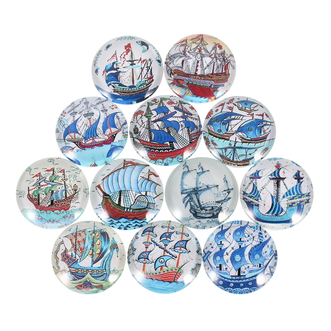 

20pcs/lot Boat Seas Painting Flat back Glass Cabochons 12 18 20 25mm Round Cameo Cabochons for DIY Base Setting Jewelry Findings