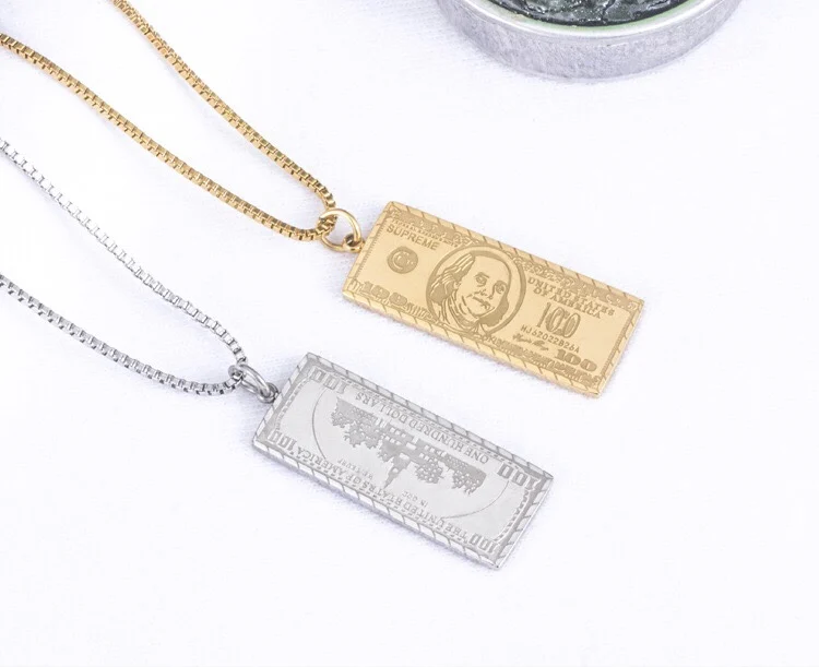 Ожерелье с золотым долларом винтажные подвески из нержавеющей стали мужская