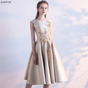 Bridesmaid dresses for weddings new satin 3D flower A Line champagne bridesmaid dress Tea-Length abiti da damigella Bridesmaid dresses for weddings new satin 3D flower A Line champagne bridesmaid dress Tea-Length abiti da damigella