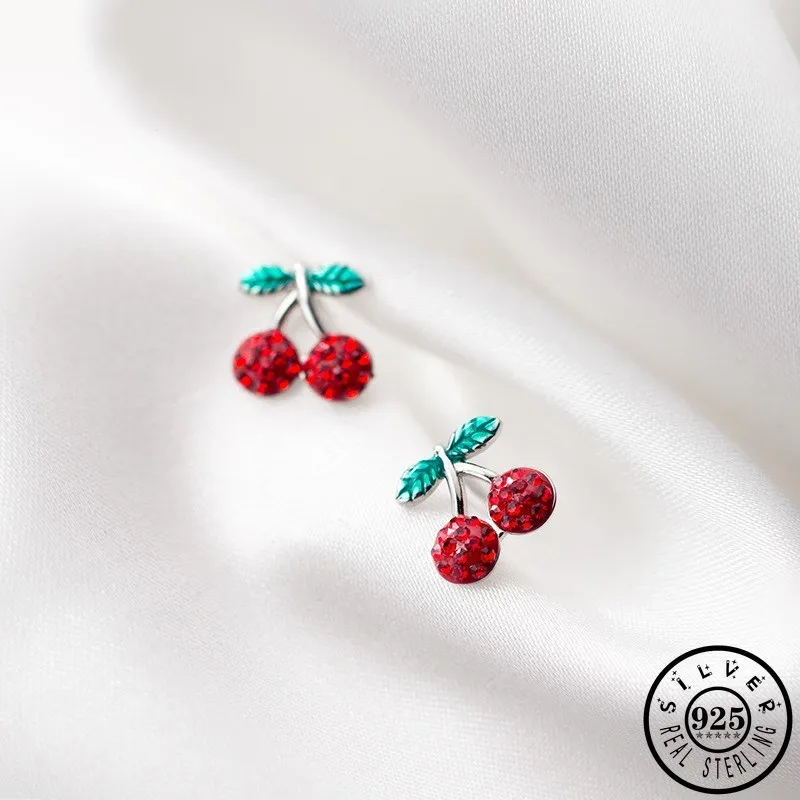 Для девочек 925 стерлингового серебра Cherry Форма с красным кубический циркон