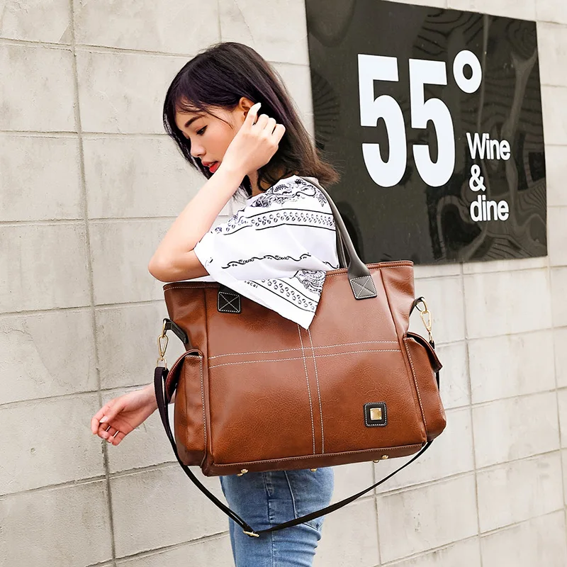 

2021 PU Handbag European and American Fashion Large Capacity Soft Leather Handbag Joker Slung Shoulder Leisure Bag