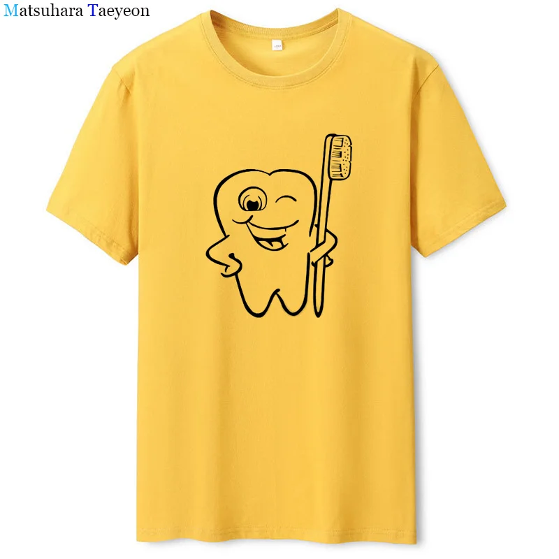 

Summer Short Sleeve T Shirt for Men Cute Tooth Print T Shirt Korean Loose Cotton Friend's Birthday Gift Oversized T-shirt