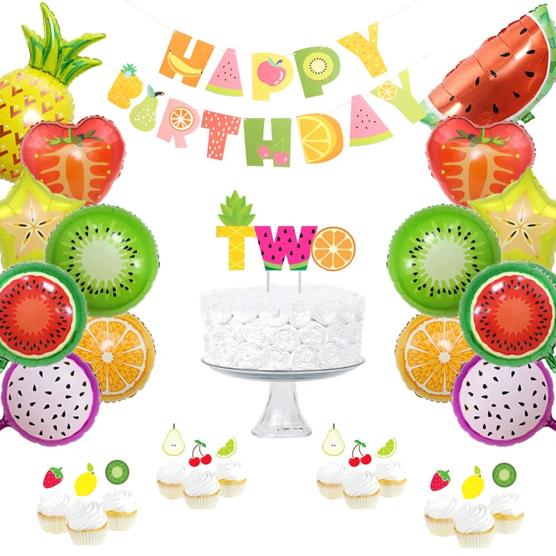 

Summer Fruit TWO Birthday Party Decorations For Girls 2nd Birthday Supplies With Watermelon Strawberry Pineapple Foil Balloons
