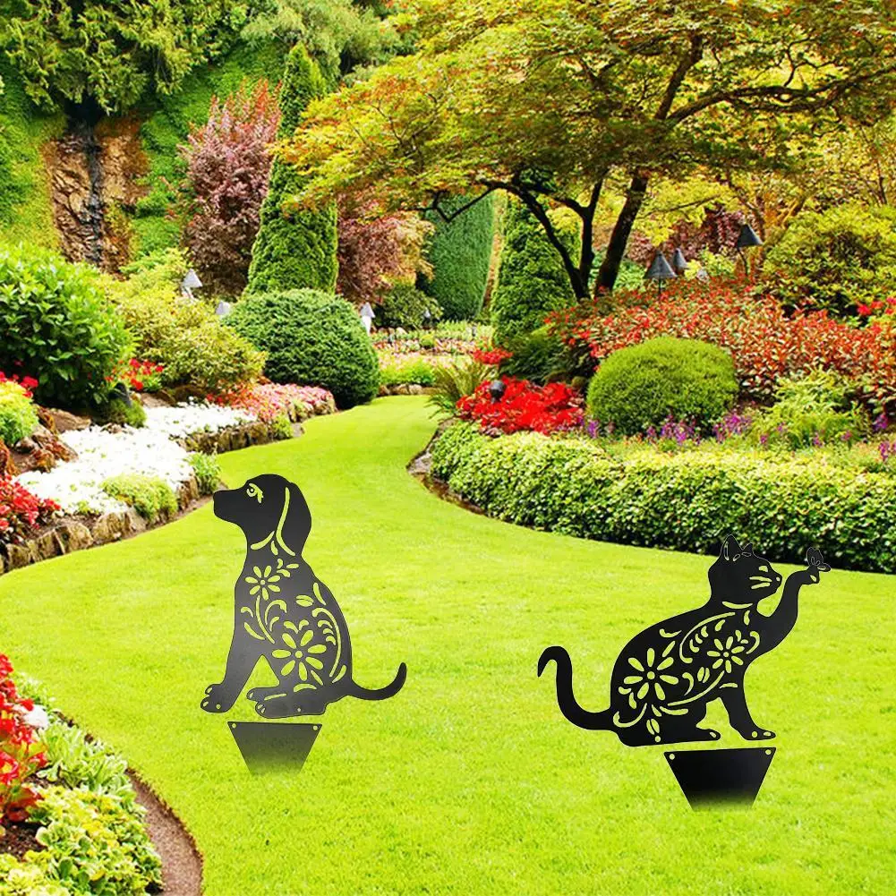 Outdoor Metal Cat Dog Holllow Owt Figure Ground Decoration Black Insert Garden Hollow Sculpture Lawn Manor Iron I7C5 | Дом и сад