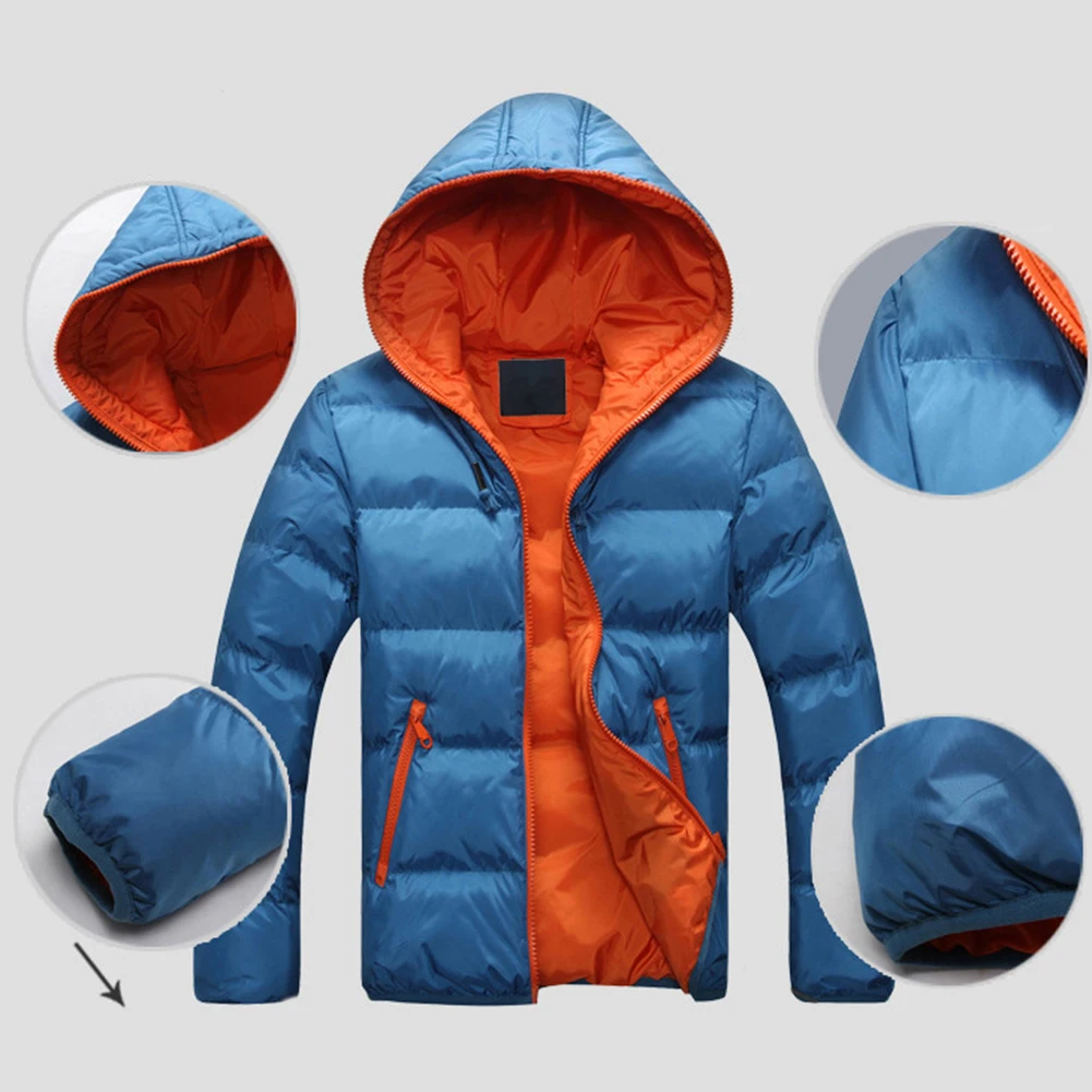 

Autumn Winter Men's Jackets Coat Color Block Zipper Thick Warm Cotton Coat Casual Hooded Down Jacket High Quality Outerwear
