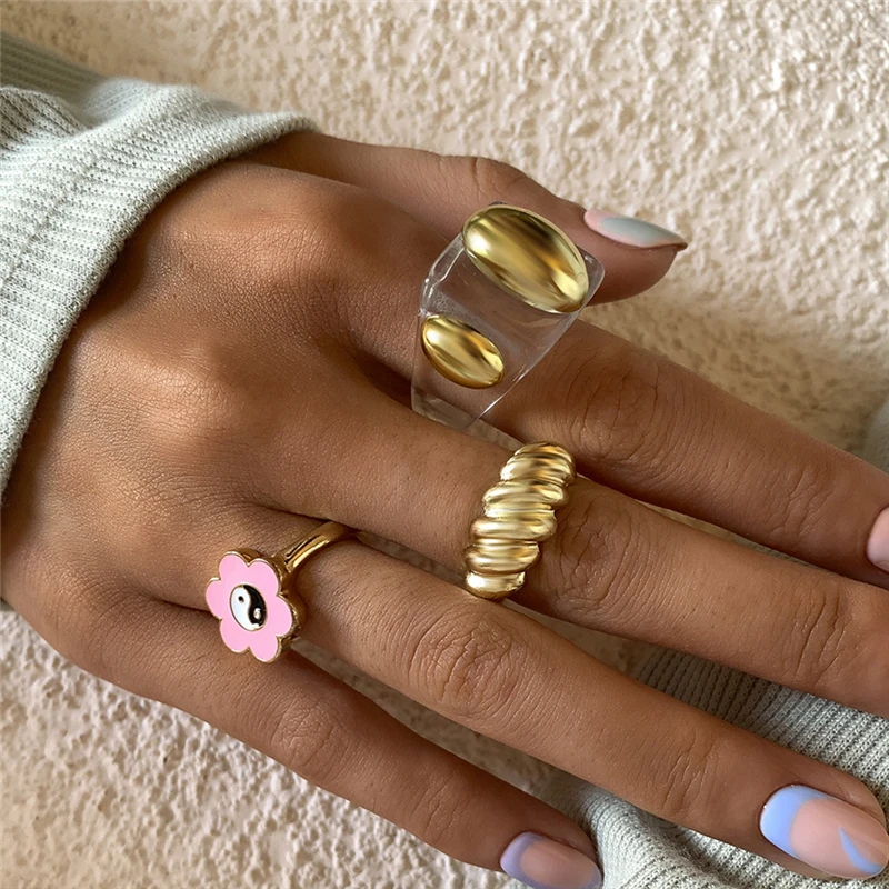 4 шт./компл. новые панковские металлические овальные прозрачные кольца с цветами