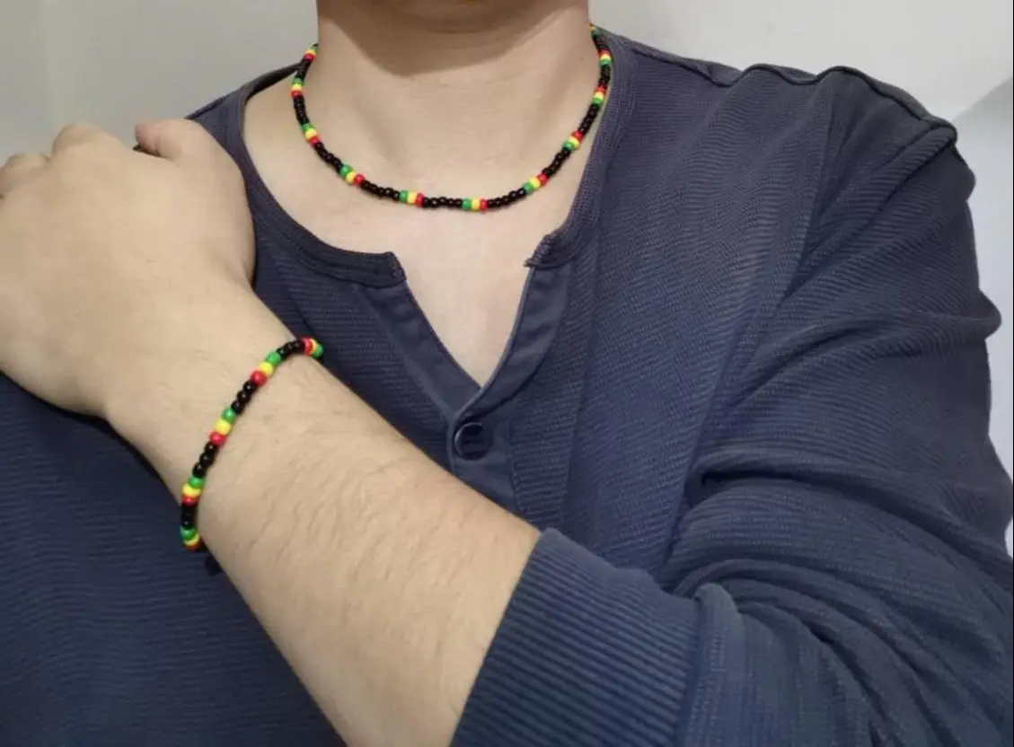 Набор украшений Rasta Reggae в стиле панк хип хоп стеклянный бисер ожерелье и браслет