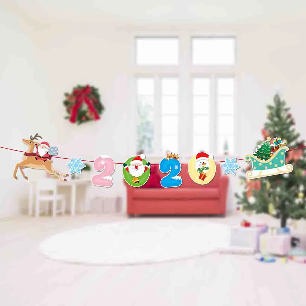 Счастливого Рождества баннер украшения висящий флаг Санта Снеговик Олень носки