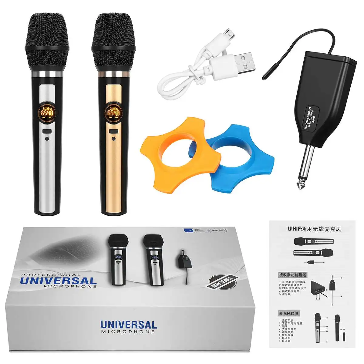 

2PCS UHF Wireless Microphone Recording Karaoke Handheld microphone 8 Channels Handheld 1D code&24811/48KHZ Handheld Microphone