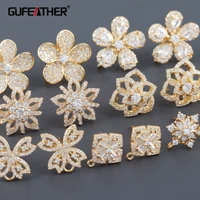 gufeather m1120jewelry accessories18k gold platedcopperzirconpass reachnickel freeflower shapecharmdiy earring6pcslot