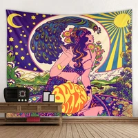 nordic ins wind painting girl tapestry art deco blanket hanging bedroom living room decoration mysterious bohemian moon girl