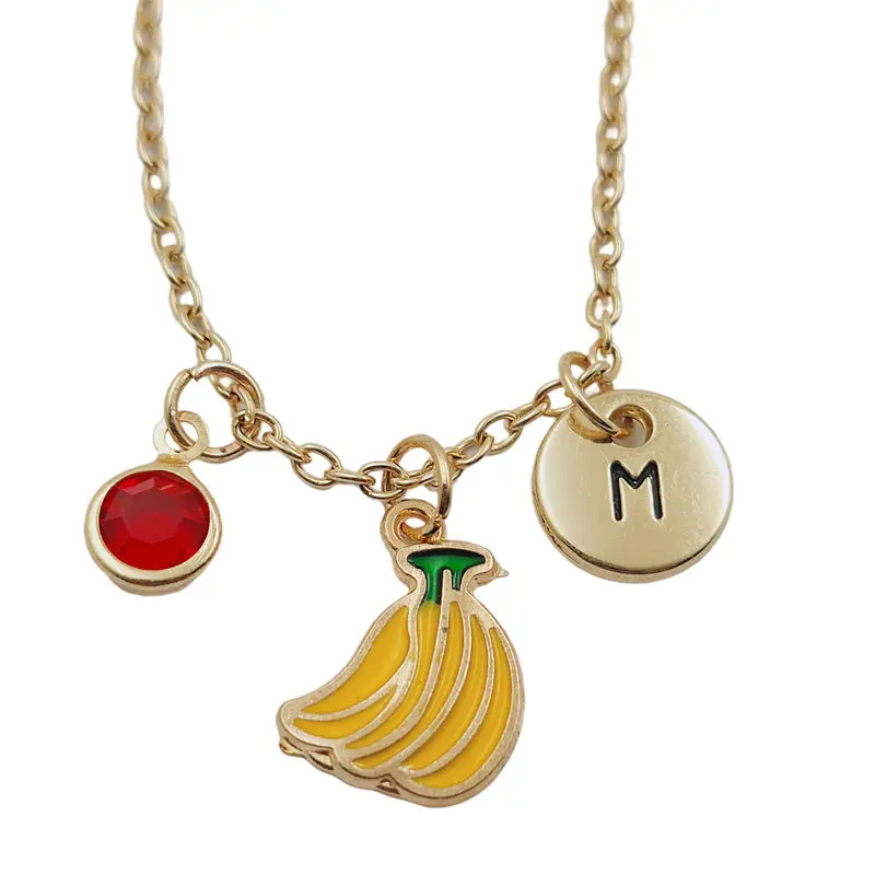 

Banana Fruit Initial Letter Monogram Birthstone Gold Necklace Fashion Jewelry Women Gifts Christmas Accessories Pendant