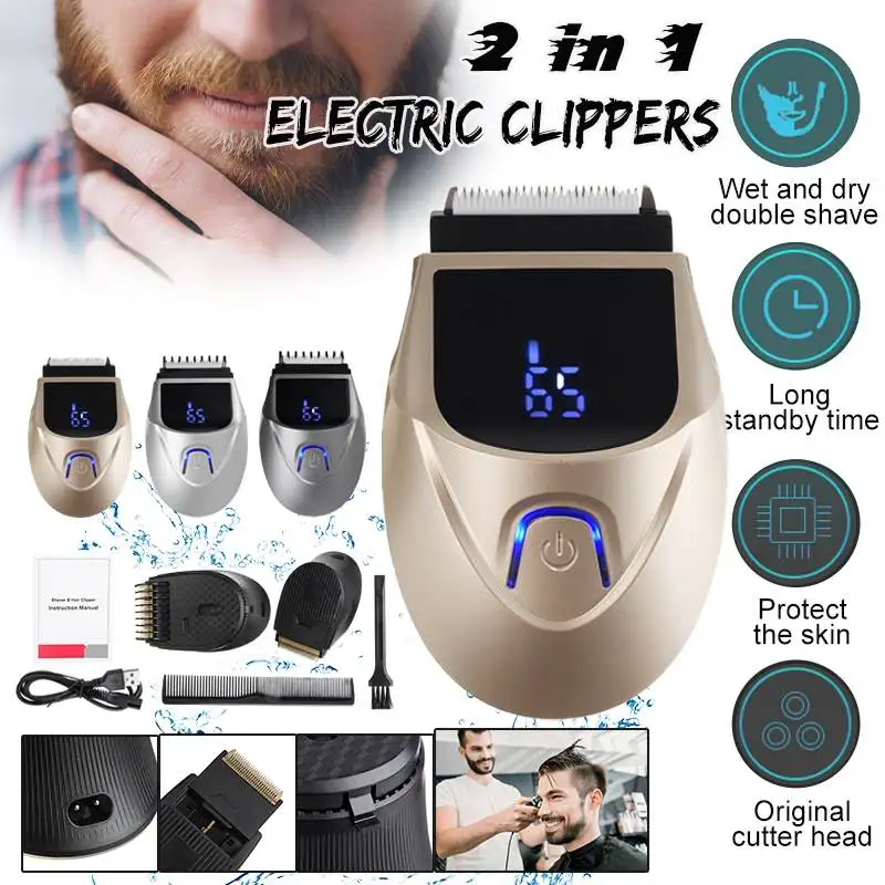 

2 in 1 Rechargeable Eletric Shaver Hair Clipper Nose Beard Trimmer Shaving Machine for Men Beard Razor Facial Cleaning Brush