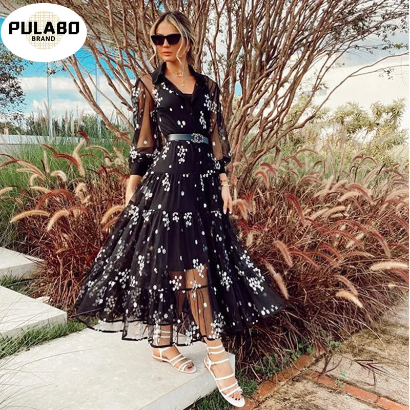 

Summer Long Dress Women Floral Print Boho Dress Long Sleeve Turn Down Collar Shirt Dress Ladies Casual Dresses Vestidos