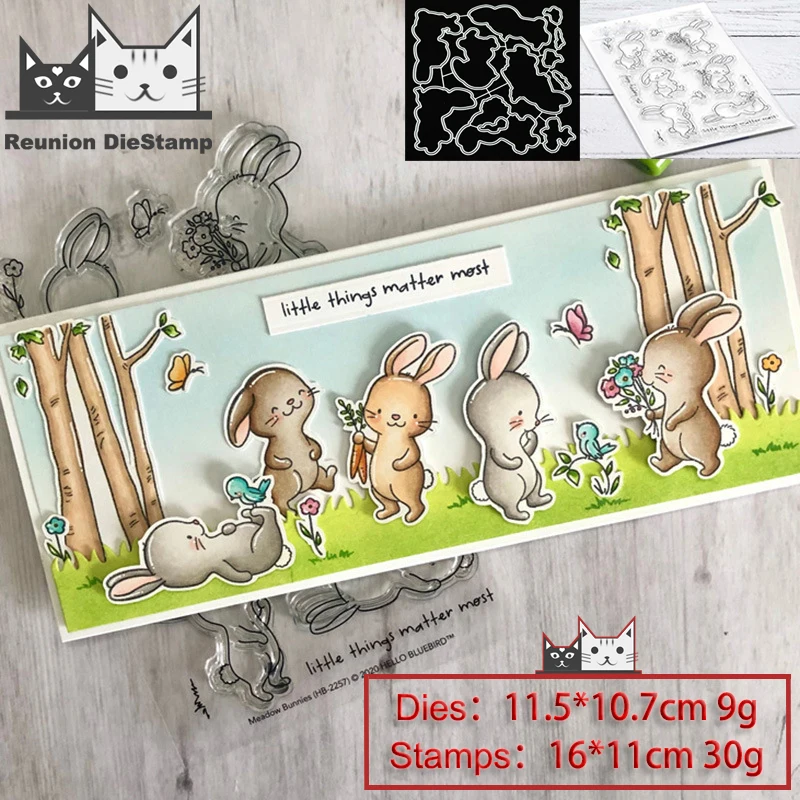 

Reunion Cute Rabbit Metal Cutting Dies and Clear Stamps Transparent Silicone Seal for DIY Scrapbooking Photo Album Decorative