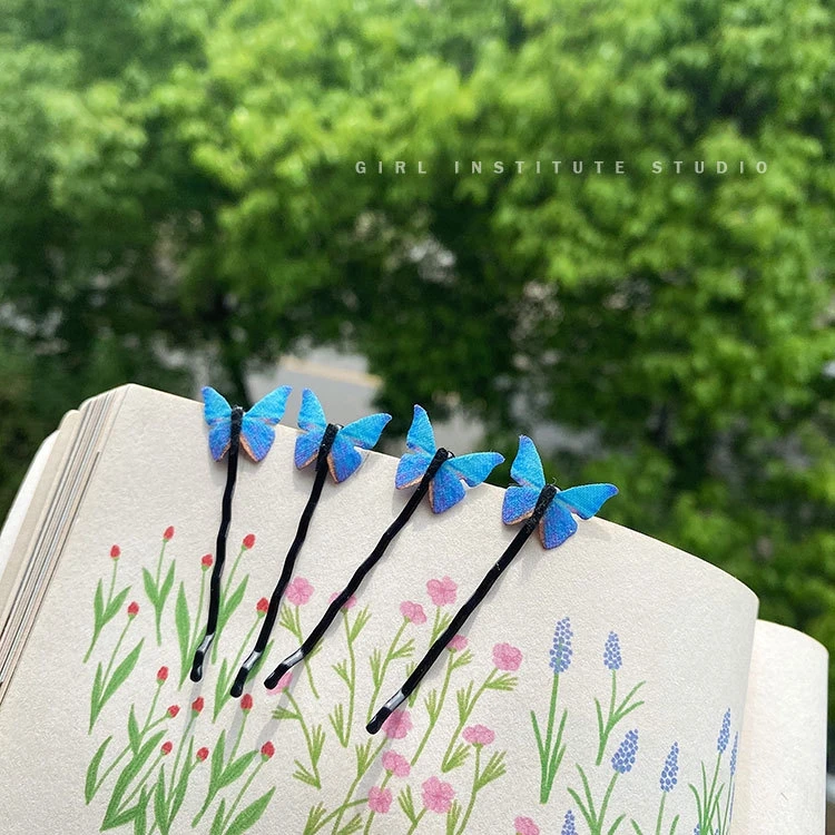 

4Pcs Blue Butterfly Hairpins Elegant Gauze Hair Clips For Women Cute Handmade Fashion Summer Holiday Hair Jewelry Accessories