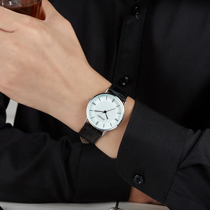 Часы DOOBO Мужские кварцевые с кожаным ремешком деловые Простые Модные Наручные