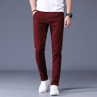2019 autumn new mens fashion boutique straight solid color casual pants mens slim casual trousers black wine red gray blue