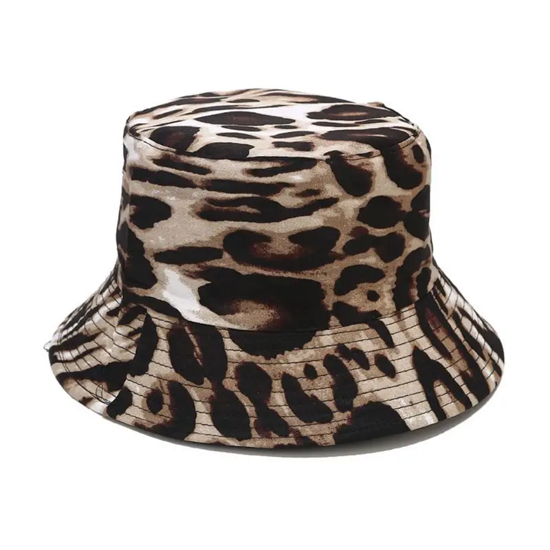 

Unisex Bohemian Leopard Print Bucket Hat Reversible Outdoor Panama Fisherman Cap A2UA