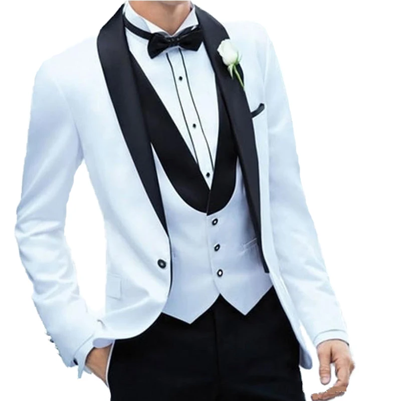 Новинка 2020 свадебные смокинги белый блейзер с черными брюками мужской костюм