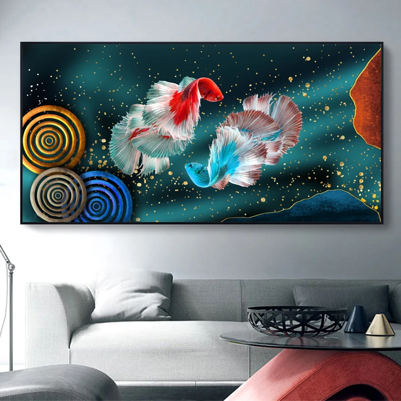 RELIABLI художественный постер с золотой рыбой животное на холсте картина стену