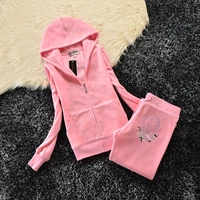 juicy lovers brand shiny diamonds embroidery women sporting suit slim velvet casual tracksuits hooded collar sportswear suits