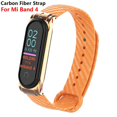 For Mi Band 4 Красочное углеродное волокно mi Band 4 ремешок для mi Band 4 Xiao mi Band 4 с металлической основой спортивный браслет для mi Band 3 замена - Цвет: For Mi Band 4