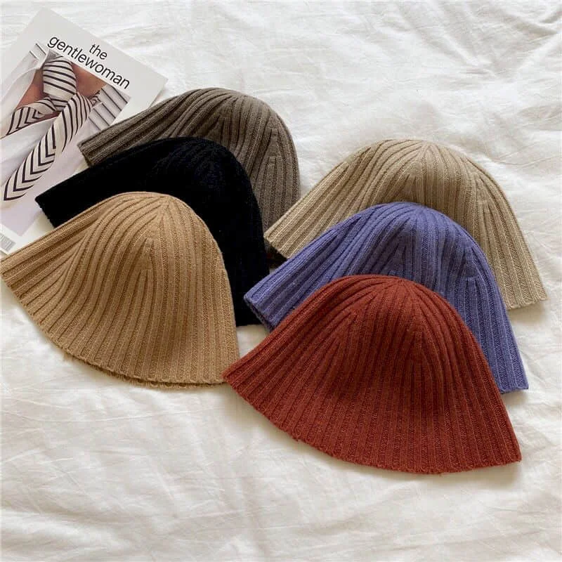 

Japanese Niche Knitting Bucket Hat Female Solid Color Casual Wild Fisherman Hat Korean Version Of The Tide Autumn Woolen Hat