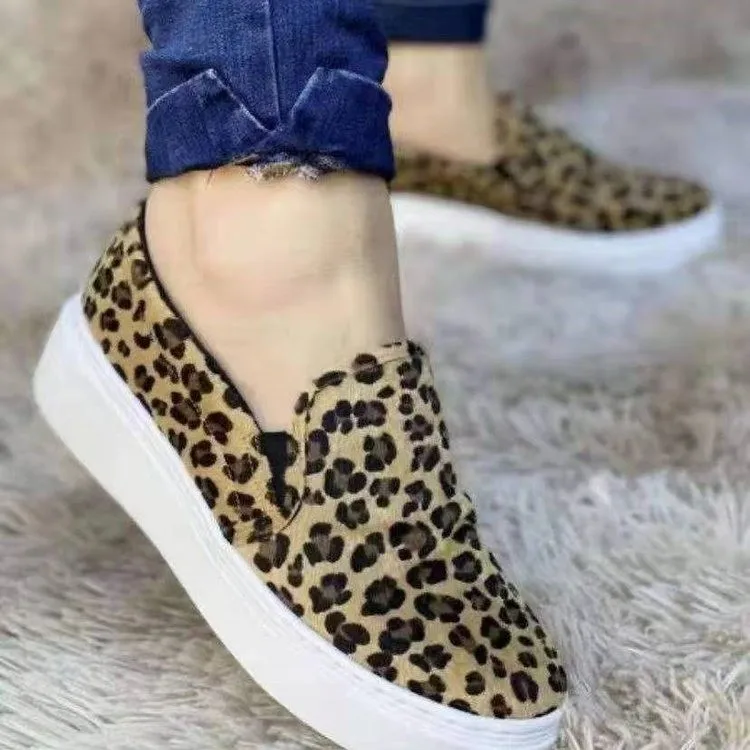 

Zapatos De Mujer; Леопардовая парусиновая обувь без шнуровки с круглым носком; Женские кроссовки; Сезон весна-осень; Повседневная обувь на плоской ...