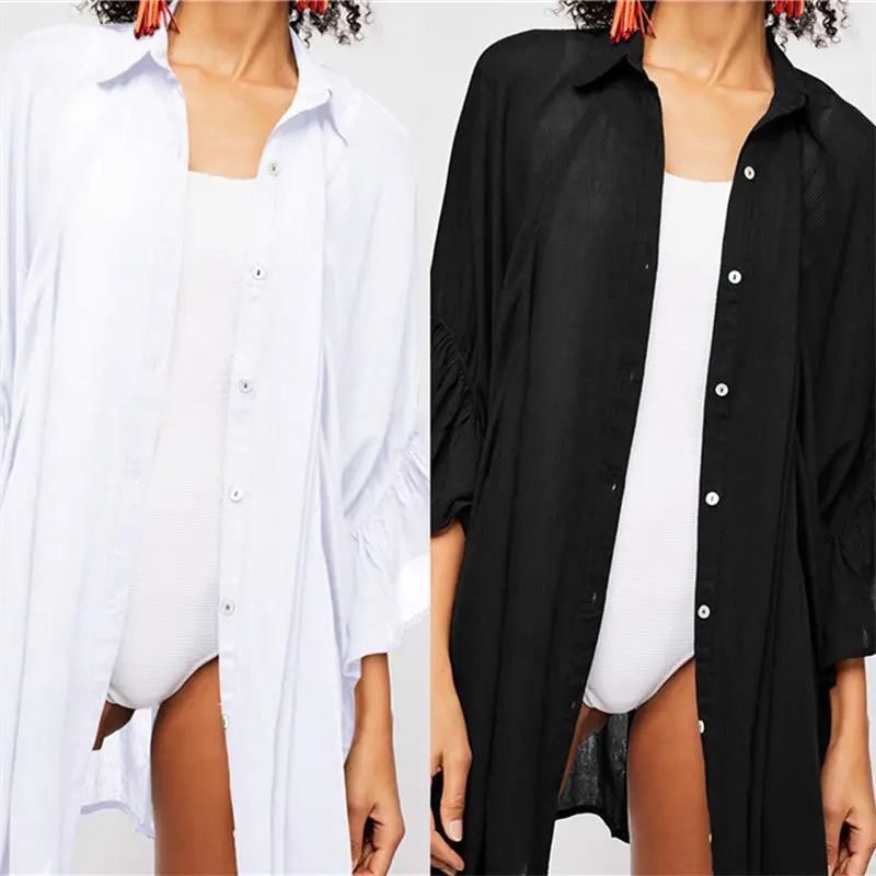 Chiffon Beach Cover up Saida de Praia dress plus size Swimwear kaftan Bikini cover Bathing suit ups Tunics #Q481 |