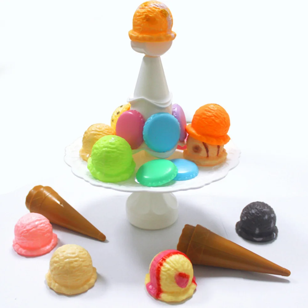 

Children Ice Cream Candy Tower Plus Stacking Pretend Play Food Balance Game Educational for Girls and Boys