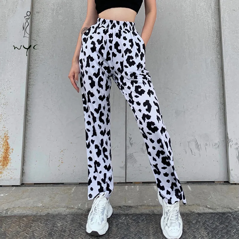 

New Versatile Sports Leisure Cow Pattern Sweatshirt Pants for Women Female Casual Fashion Printed Long Pants Ladies Plus Size