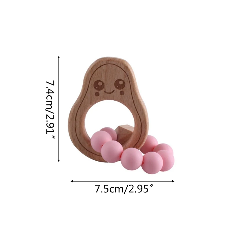 

Baby Beech Wood Avocado Bracelet Teether Infants BPA Free Silicone Beads Teether A2UB