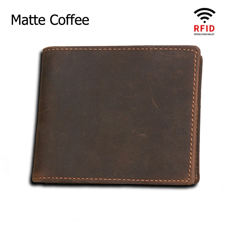 Matte Coffee Мужские кошельки с блокировкой RFID, винтажный кошелек из натуральной коровьей кожи, мужской кошелек ручной работы на заказ, кошелек для монет по цене доллара, короткий кошелек carteira - Цвет: Matte Coffee