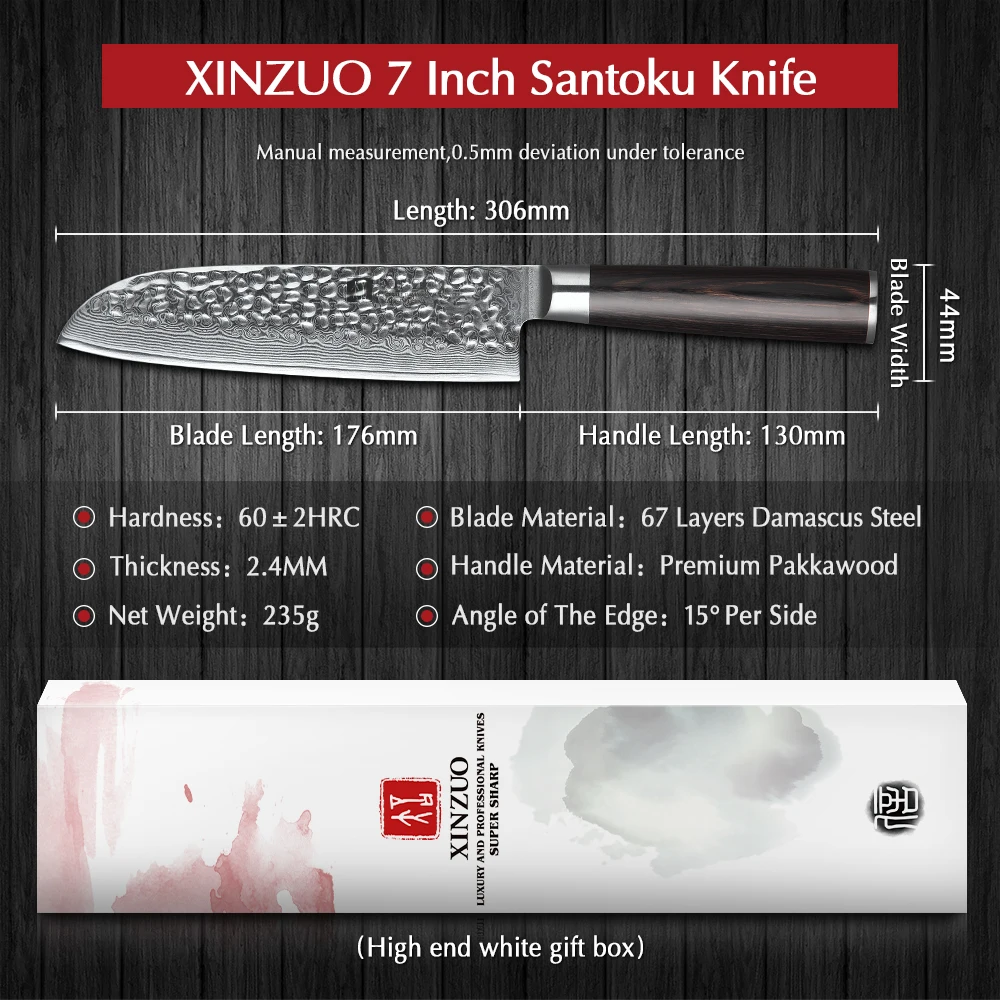 XINZUO 7-дюймовый нож сантоку VG10 дамасский кухонный из японской стали поварские ножи